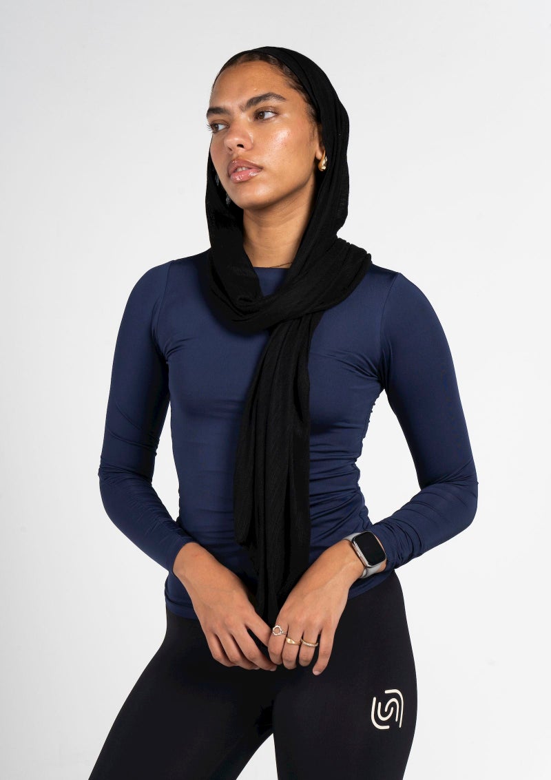 Beyond Women's Navy  Boat neck long sleeve top - Image 1